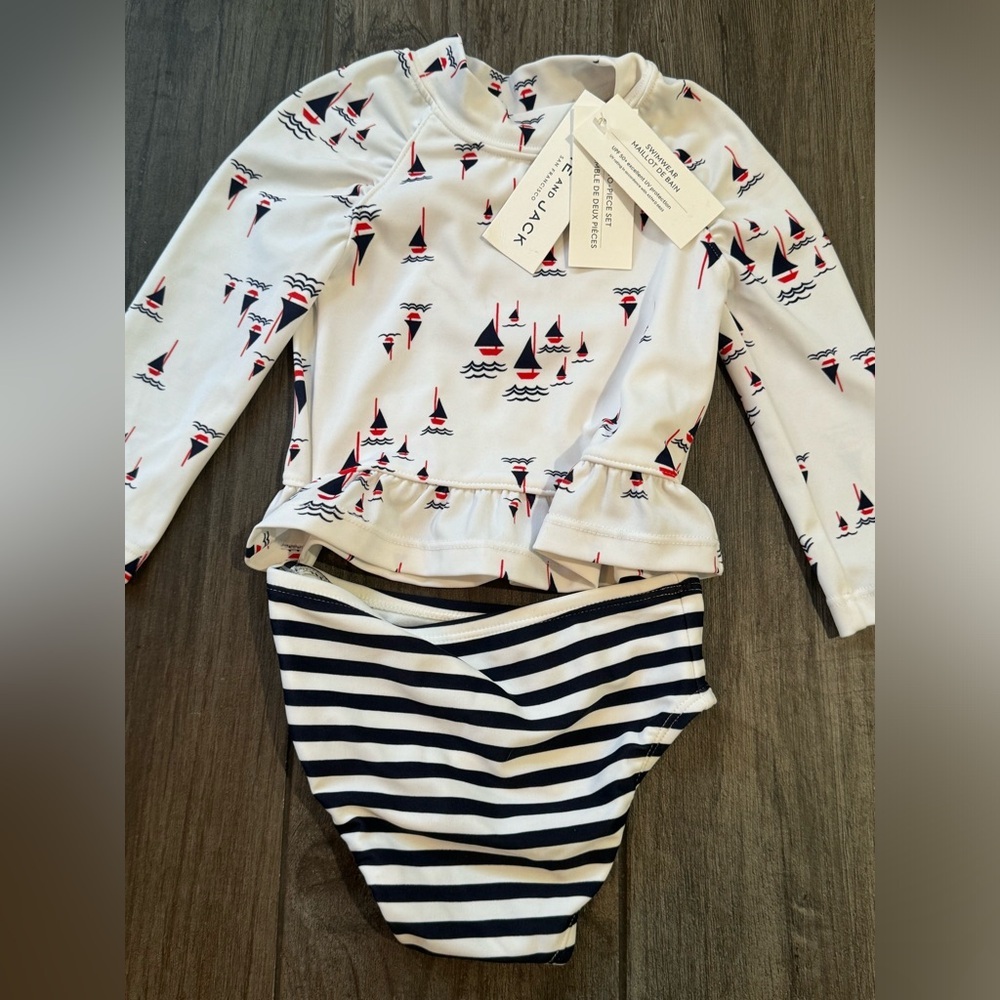 JANIE AND JACK SAILBOAT PRINT RASH GUARD SET NWT​ - Picture 4 of 8